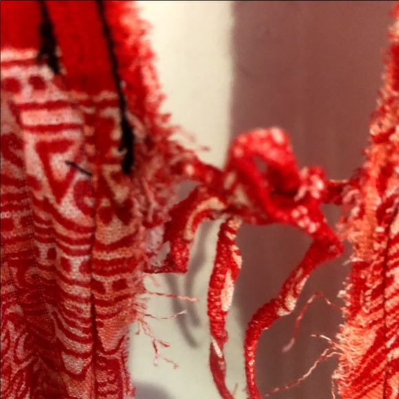 Free People Red White Myna Split  V-Neck Open Tie Back Tank Top - Picture 8 of 11